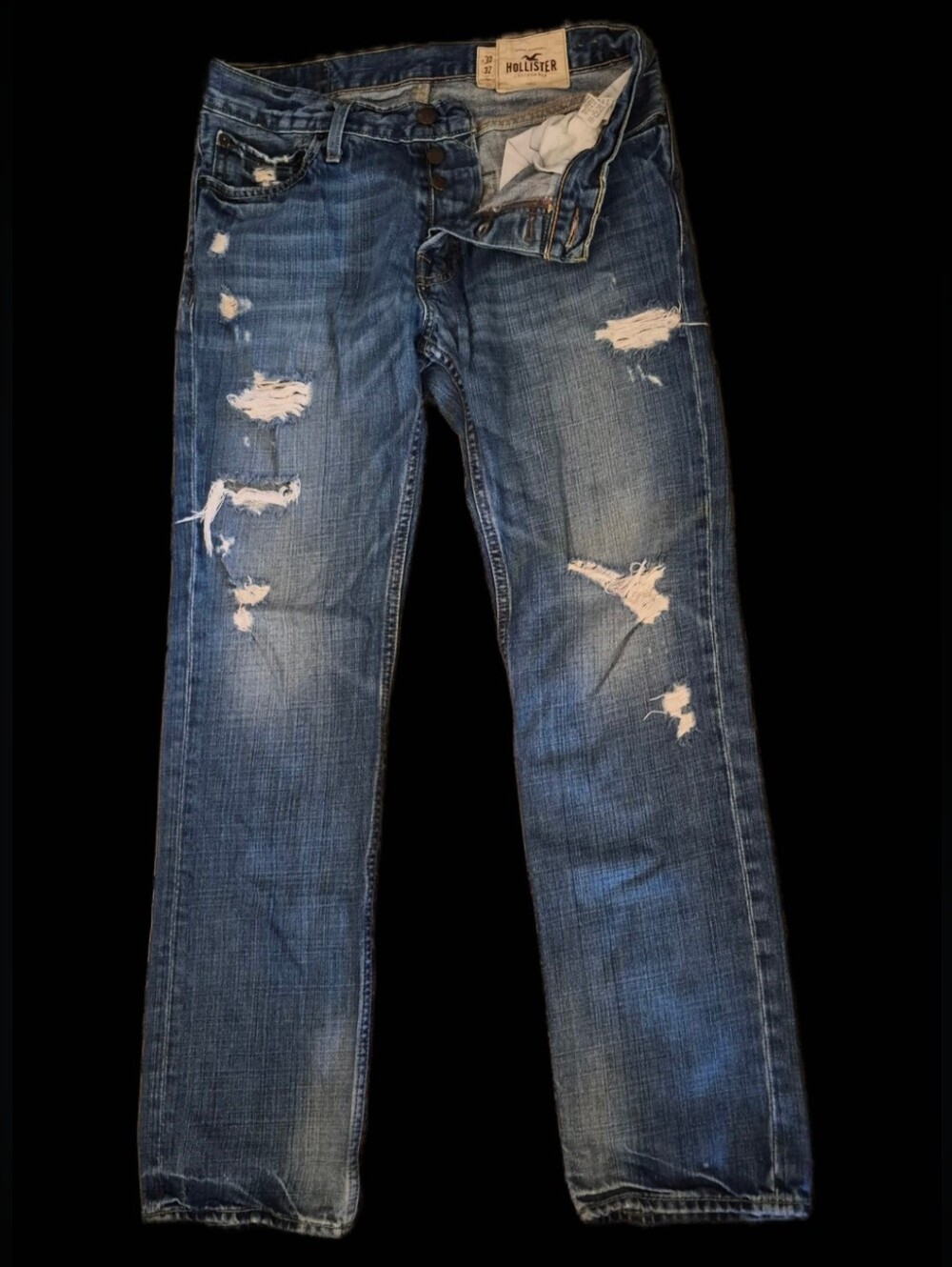 LOOK Hollister Men's Medium Blue Denim Jeans with Copper Stitching 32x32